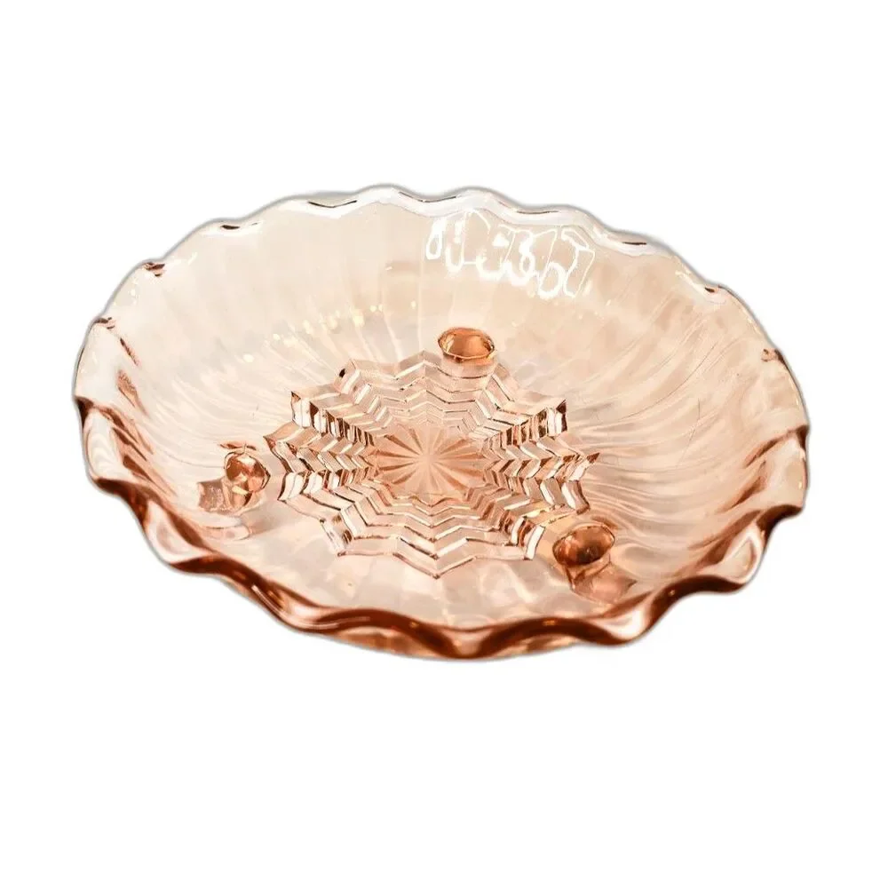 Rare Vintage 1930's Pink Depression Glass Art Deco STAR PATTERN Footed Bowl